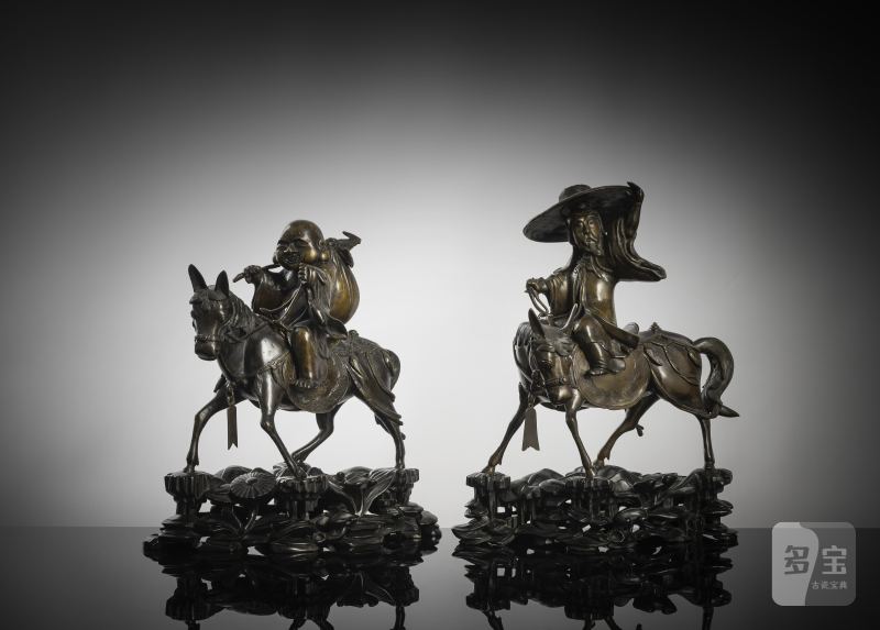 A RARE PAIR OF INCENSE BURNERS DEPICTING SHOU LAO AND LAO TZE - 图1